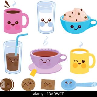 Collection of food and non-alcoholic beverages. Vector characters collection Stock Vector