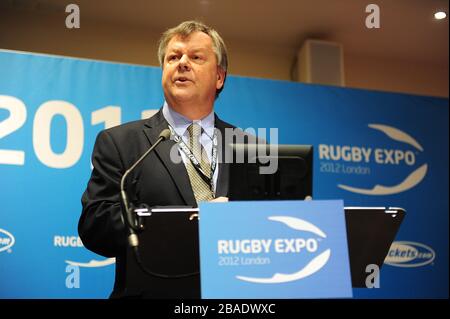 Chief executive officer of the RFU Ian Ritchie speaks on Day One of the Rugby Expo 2012 Stock Photo