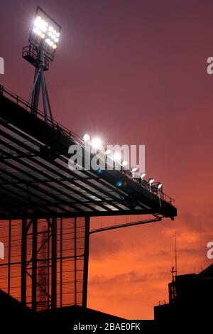 A general view as the sun sets at Portman Road, home of Ipswich Town Football Club Stock Photo