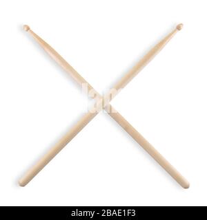 set of crossed drum sticks isolated on white Stock Photo