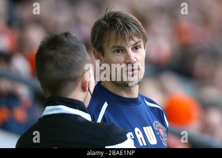 Blackpool's new assistant coach Ashley Westwood (centre) with fellow  coaching staff during the warm up Stock Photo - Alamy