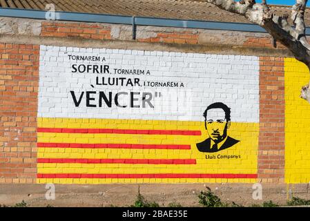 February 19, 2020 - Preixana. Graffiti promoting the separatism movement in Catalonia. Stock Photo