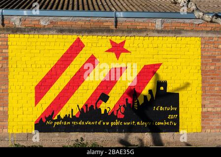 February 19, 2020 - Preixana. Graffiti promoting the separatism movement in Catalonia. Stock Photo