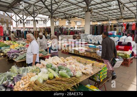 Chrisp Street Market, Polar, Tower Hamlets, London.  The market was designed by Frederick Gibberd, and built as part of the Festival of Britain in 195 Stock Photo