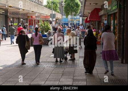 Chrisp Street Market, Polar, Tower Hamlets, London.  The market was designed by Frederick Gibberd, and built as part of the Festival of Britain in 195 Stock Photo