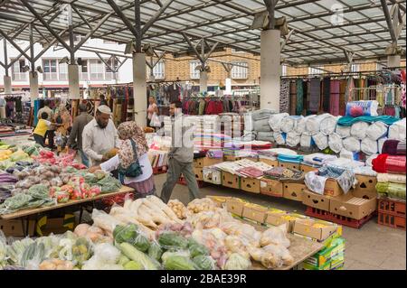 Chrisp Street Market, Polar, Tower Hamlets, London.  The market was designed by Frederick Gibberd, and built as part of the Festival of Britain in 195 Stock Photo