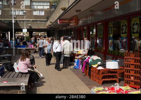 Chrisp Street Market, Polar, Tower Hamlets, London.  The market was designed by Frederick Gibberd, and built as part of the Festival of Britain in 195 Stock Photo