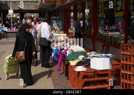 Chrisp Street Market, Polar, Tower Hamlets, London.  The market was designed by Frederick Gibberd, and built as part of the Festival of Britain in 195 Stock Photo