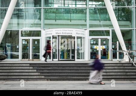 LONDON-University College Hospital, a large NHS teaching hospital in central London, closely associated with University College London Stock Photo