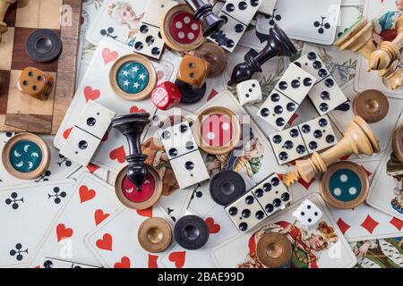 Antique board games background. Stock Photo