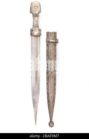 Beautiful example of caucasian dagger with decorated scabbard. 19th century (Time of Russian-Caucasian wars (1816-1864)). Russia Stock Photo