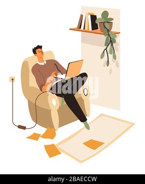 Student working on final project for university using laptop Stock Vector