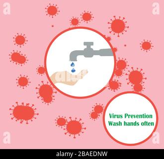 Wash hands frequently and thoroughly - hygiene and prevention against germs and viruses - vector illustration Stock Vector