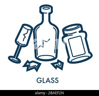 Broken glass waste and disposal separation, sorting trash Stock Vector