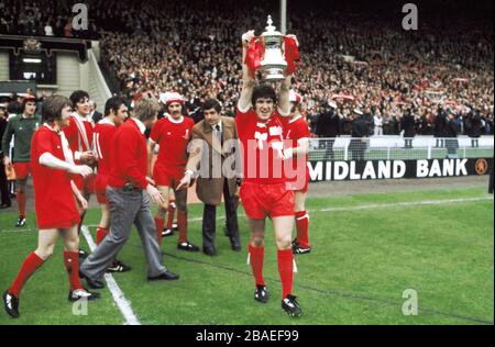 Liverpool captain Emlyn Hughes with the FA Cup Stock Photo