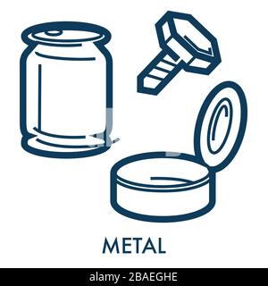 Metal objects made of steel or iron, garbage or waste Stock Vector