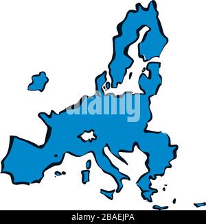 New Map of European Union and Brussels. Blue Vector Illustration. Stock Vector