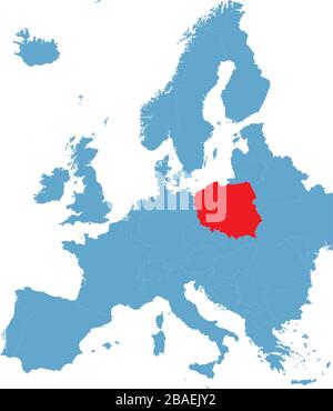 Map of Europe and Poland. Vector Illustration. Shape and graphic illustration. Stock Vector