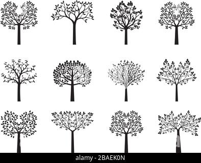 Set of black vector trees. Shape of plants. Vector Illustration. Stock Vector