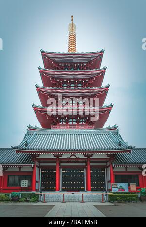 Five-Storied Pagoda in Sensoji Temple at Asakusa, Tokyo, Japan - July 15th, 2019 Stock Photo