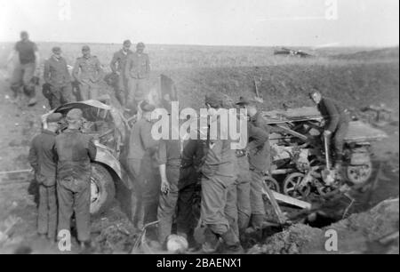 Second World War / WWII Historical photo about german invasion - Waffen SS troopers in USSR - 1942 Stock Photo