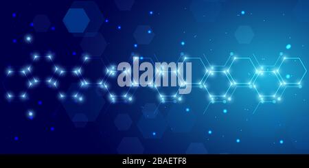 Abstract futuristic background with glowing hexagon and blue sparkle effect. Stock Vector