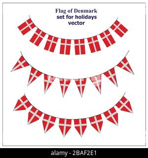 Bright set with flags of of Denmark. Happy Denmark day. Vector illustration with transparent background. Stock Vector