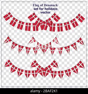 Bright set with flags of of Denmark. Happy Denmark day. Vector illustration with transparent background. Stock Vector