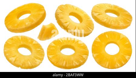 Canned pineapple rings isolated on white background Stock Photo