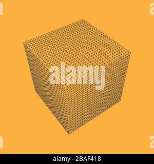 Vector illustration of 3D CUBE Wireframe Mesh, Polygonal Element. Three-dimensional Transparent Object or Polygonal Shape and Simple Geometric Form. Cube is Regular Platonic Solid Figure Stock Vector