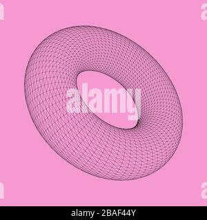 Vector Illustration of Torus on Colored Background. Surface of Revolution Generated by Revolving a Circle in Three-dimensional Space. Three-dimensional Transparent Object from the Lines. Stock Vector
