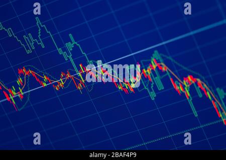 Candlestick stock market chart falling prices drop down from global economic and financial crisis Stock Photo