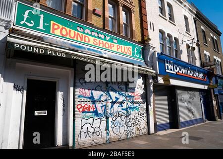 Businesses on Deptford High St, London, UK closed due to Coronavirus. Stock Photo