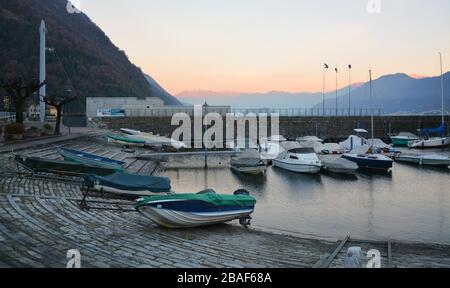 The little port of Argegno on Lake Como, Lombardy Stock Photo