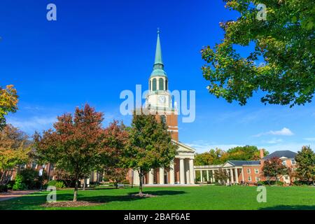 WINSTON-SALEM, NC, USA: Wait Chapel on October 26, 2019 at Wake Forest University in Winston-Salem, North Carolina. Stock Photo