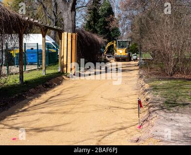 Path construction in the park landscaping Stock Photo