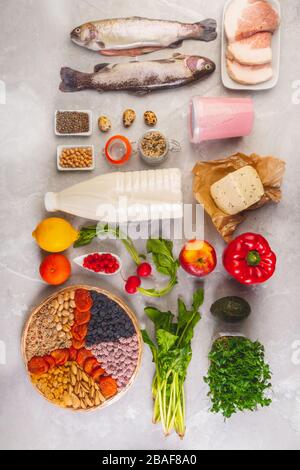 Pregnancy and nutrition foods pregnant diet, rich in vitamin, antioxidants, minerals, acids, close up Stock Photo