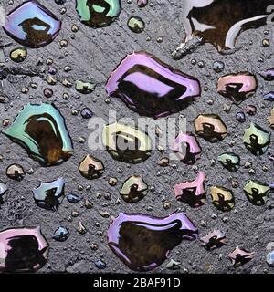 Water drops on oily surface close up Stock Photo