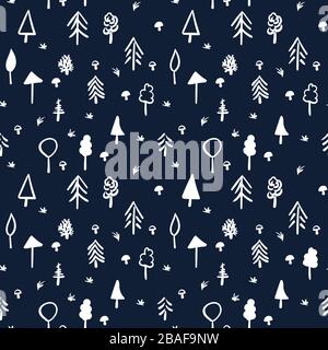 forest seamless vector pattern in black and white Stock Vector
