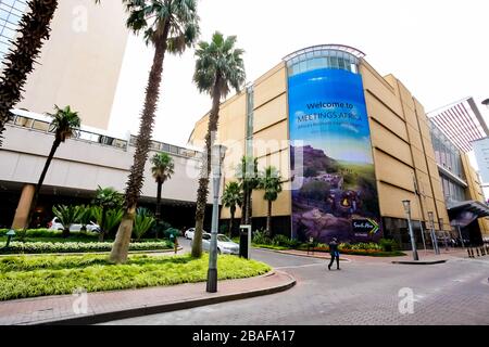 Johannesburg, South Africa - February 29, 2012: Exterior view of Sandton Convention Centre from Maude Street Stock Photo