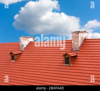Red tile roof of old house Stock Photo