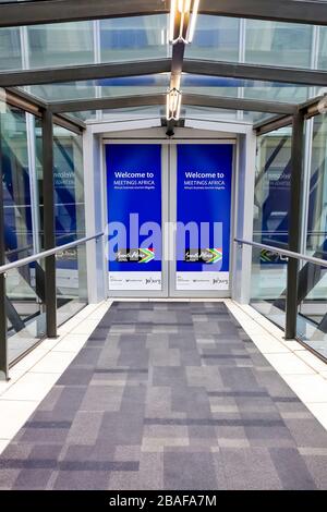 Johannesburg, South Africa - February 29, 2012: Sky bridge entrance doors to Sandton Convention Centre Stock Photo