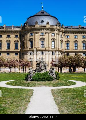 a a look at the mighty Residenz, Residence, in Würzburg Germany from the also stunningly beautiful garden of this unesco world heritage site Stock Photo