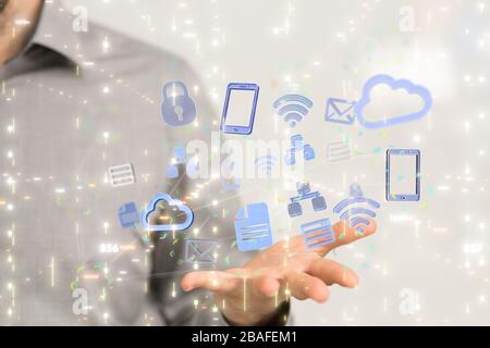 A Big data visualization. Network connection structure Stock Photo