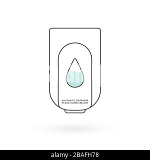 Automatic dispenser, place hands below. Wall hanging hand wash container. Washing alcohol gel or soap used against viruses, bacteria, flu, coronavirus Stock Vector