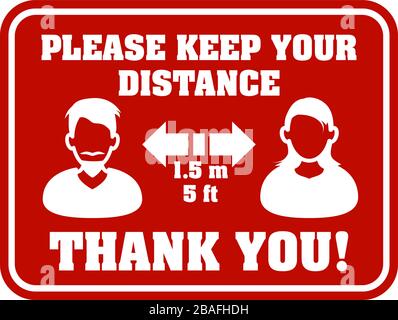 red PLEASE KEEP YOUR DISTANCE sign, social distancing concept during coronavirus pandemic vector illustration Stock Vector