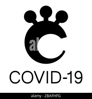 COVID-19 vector icon, logo. Black and white variation No. 1 Stock Vector