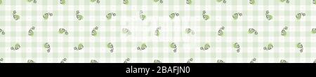 Hand drawn whimsical strawberry gingham seamless border pattern. Vector vintage check fruit banner background. Hand drawn sketchy endless washi Stock Vector