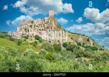 Craco, ghost town and comune in the Province of Matera, in the southern Italian region of Basilicata. Stock Photo