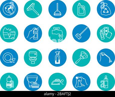 cleaning tools icon set over white background, block style, vector ...